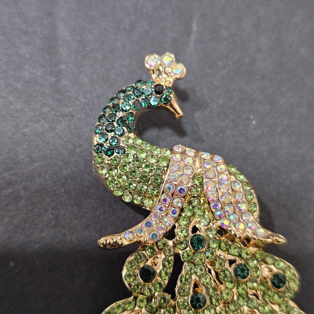 LARGE Rhinestone Peacock Brooch Women Multicolor Gold Tone Statement Broch - Picture 3 of 5